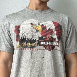Vintage 2000s Harley Davidson Canada Gray and Red Eagle Graphic Tee